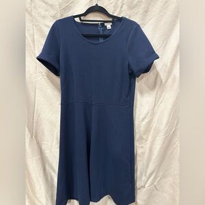 J. Crew Blue A-Line Midi Dress Scoop Neck Short Sleeve
